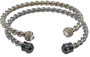 WHITE HOUSE BLACK MARKET GOLDTONE SILVER TWISTED ROPE STONE CUFF BRACLET BANGLE